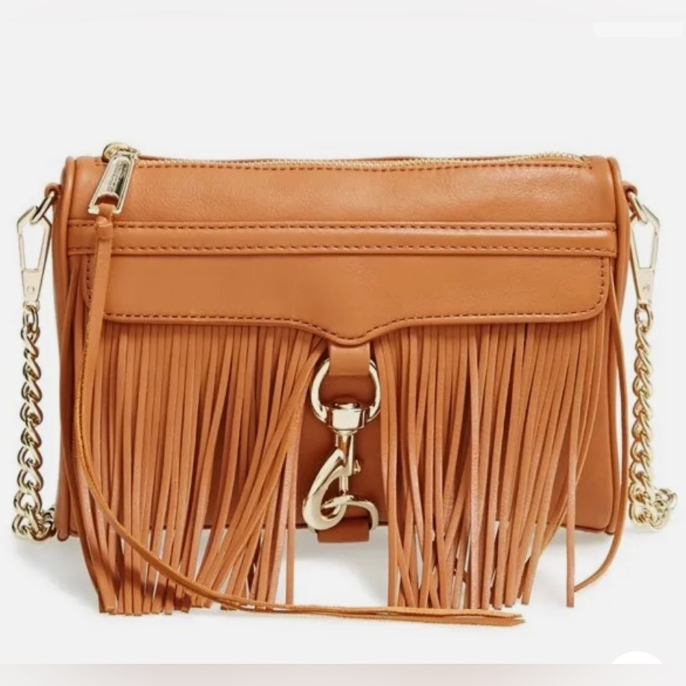 REBECCA MINKOFF Fringe Mini MAC
Leather Crossbody Bag COGNAC Brown
AUTHENTIC